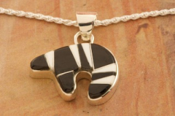 Calvin Begy Genuine Acoma Jet Sterling Silver Bear Pendant